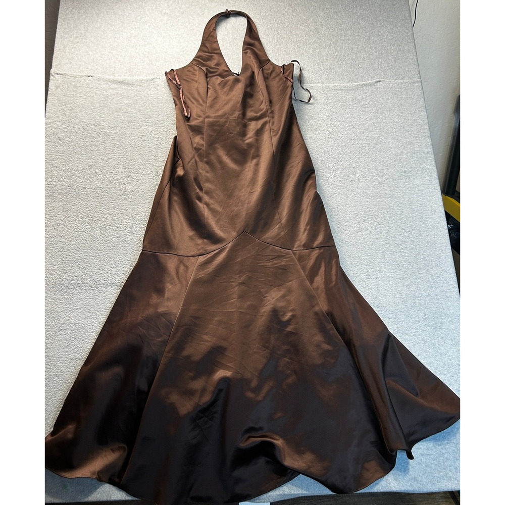 East 5th Evening Dress Gown Womens 14 Brown Lace Satin Halter Mermaid Formal